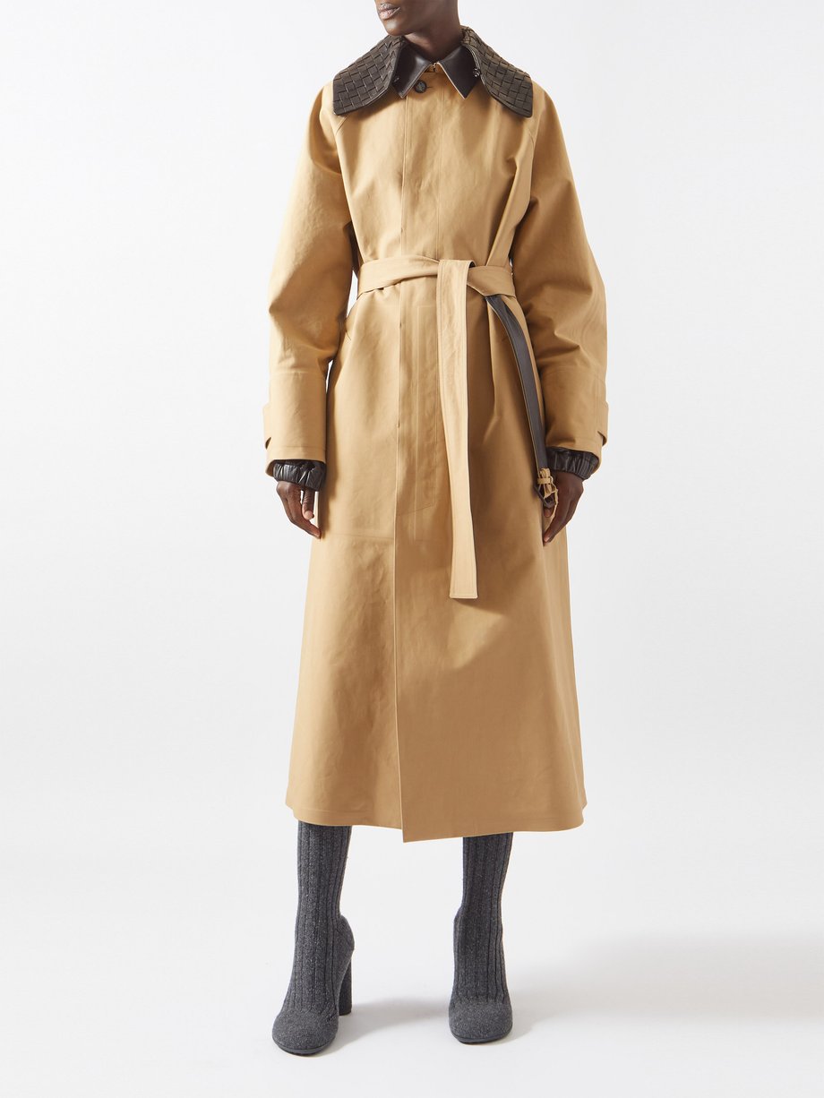 Beige Intrecciato-leather cotton-blend trench coat | Bottega Veneta ...