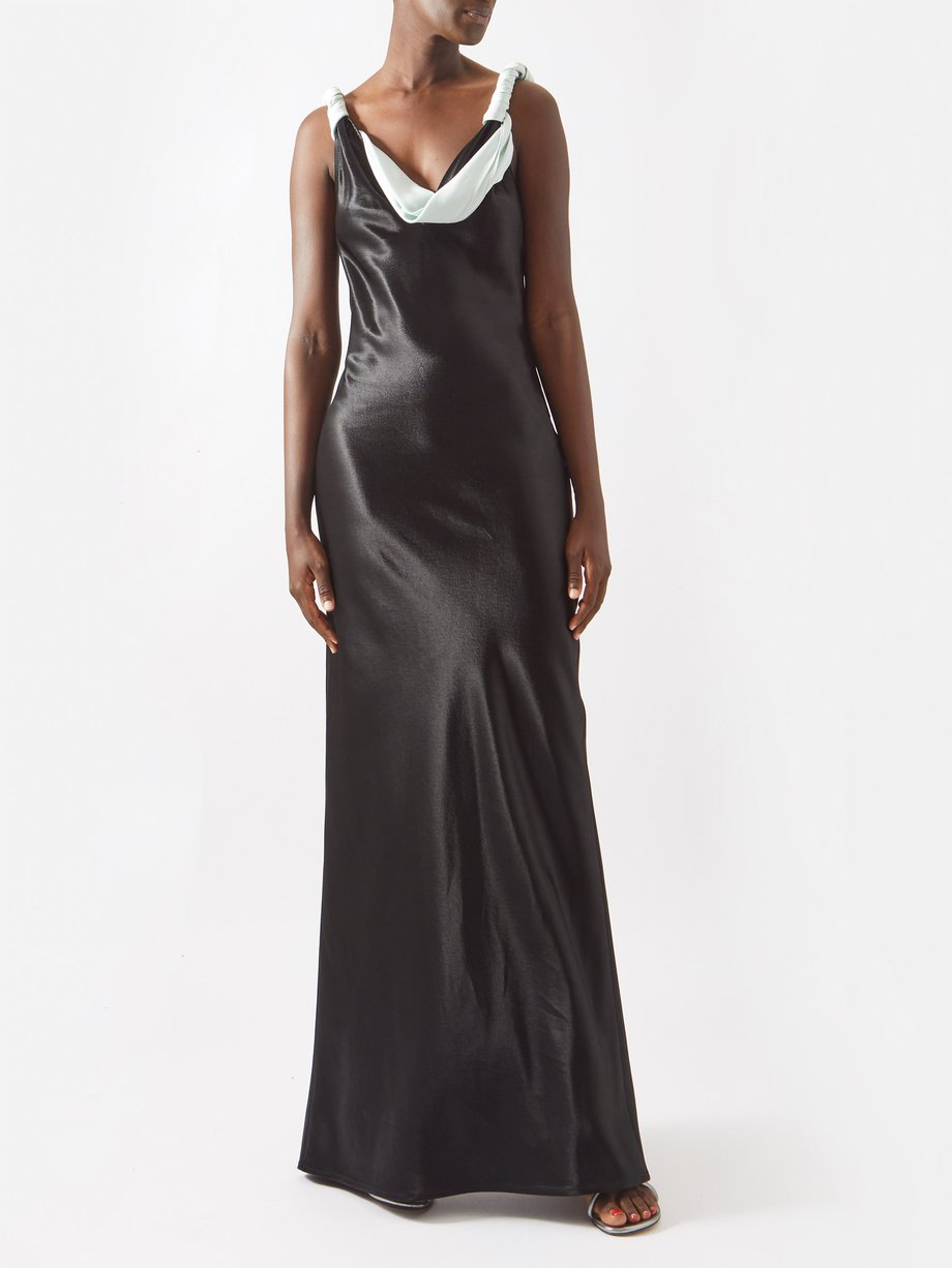 Black Sleeveless textured-satin evening dress | Bottega Veneta ...