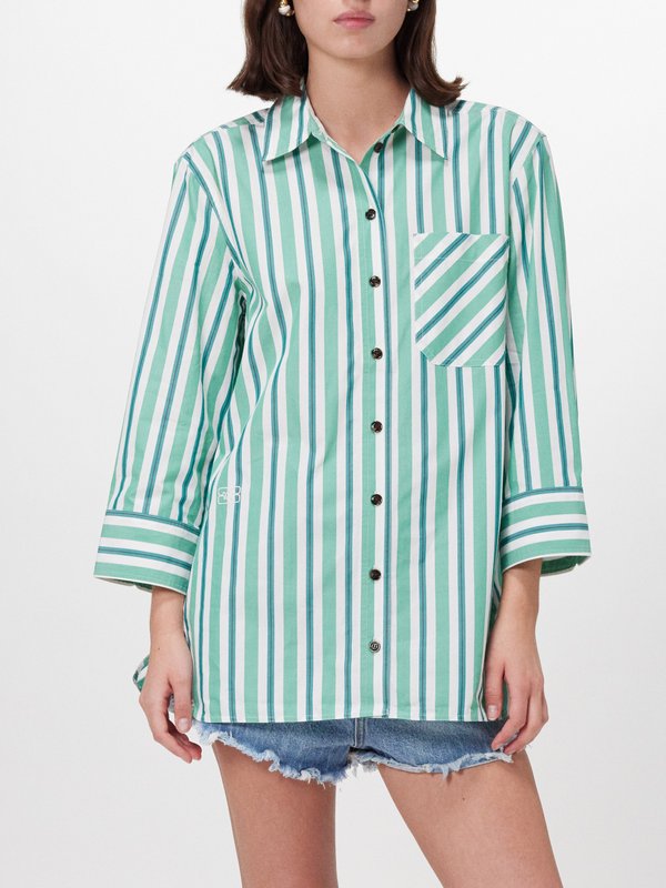 GANNI Striped organic-cotton shirt