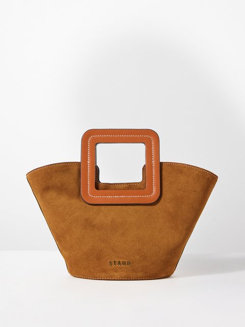 Tan Shirley mini suede bucket bag | Staud | MATCHES UK