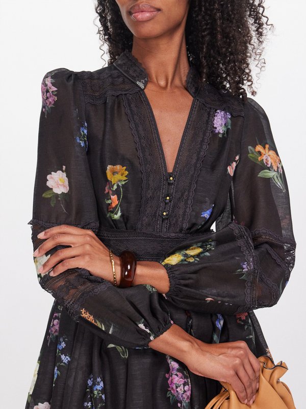 Zimmermann Lace-insert floral-print linen-blend dress