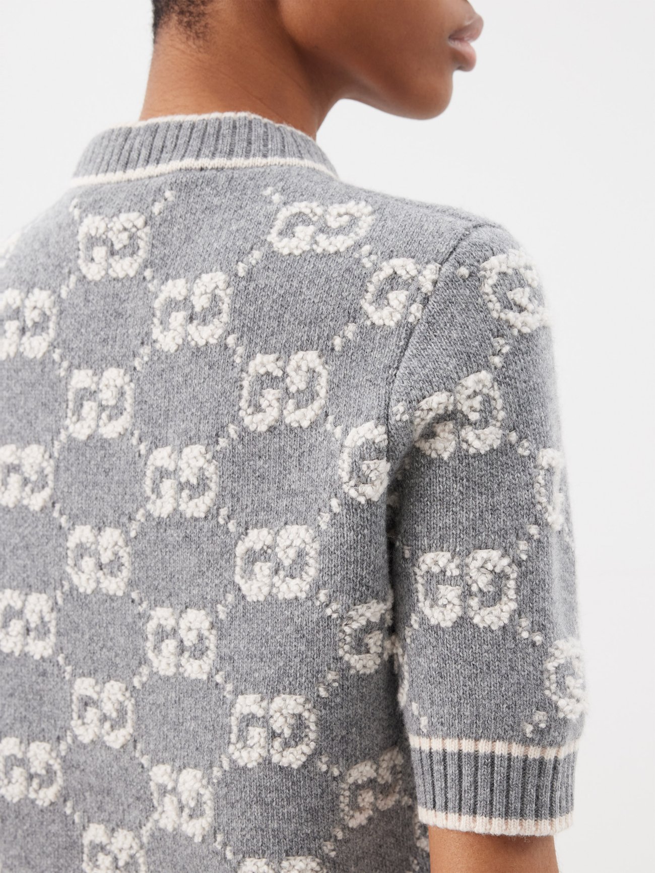 Grey GG-bouclé jacquard wool knit top, Gucci