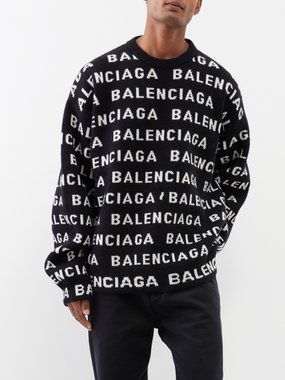 Balenciaga Logo-Jacquard Faux-Fur Cardigan