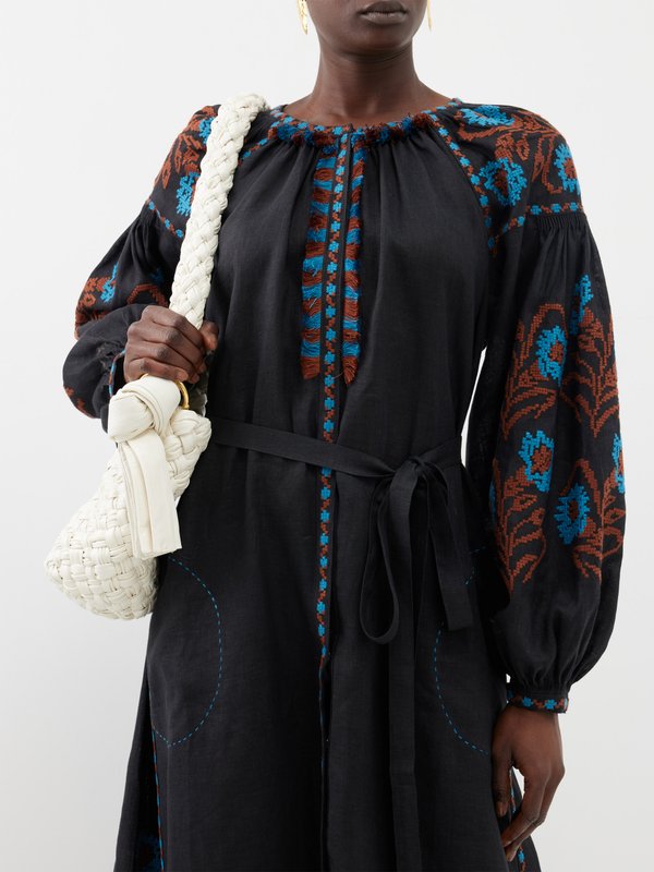 Vita Kin Marigold-embroidered linen dress