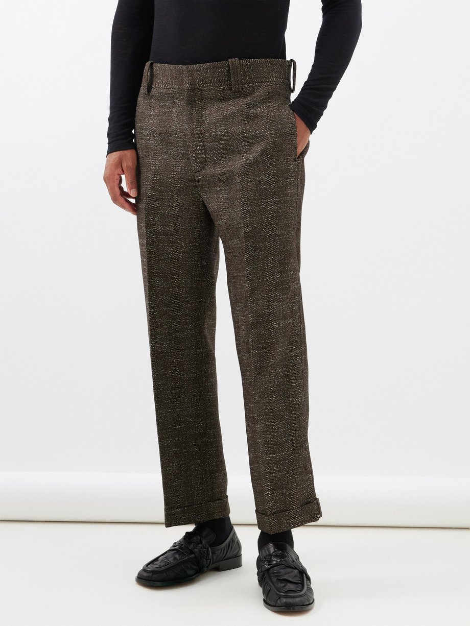 Brown Speckled herringbone straight-leg trousers | Bottega Veneta