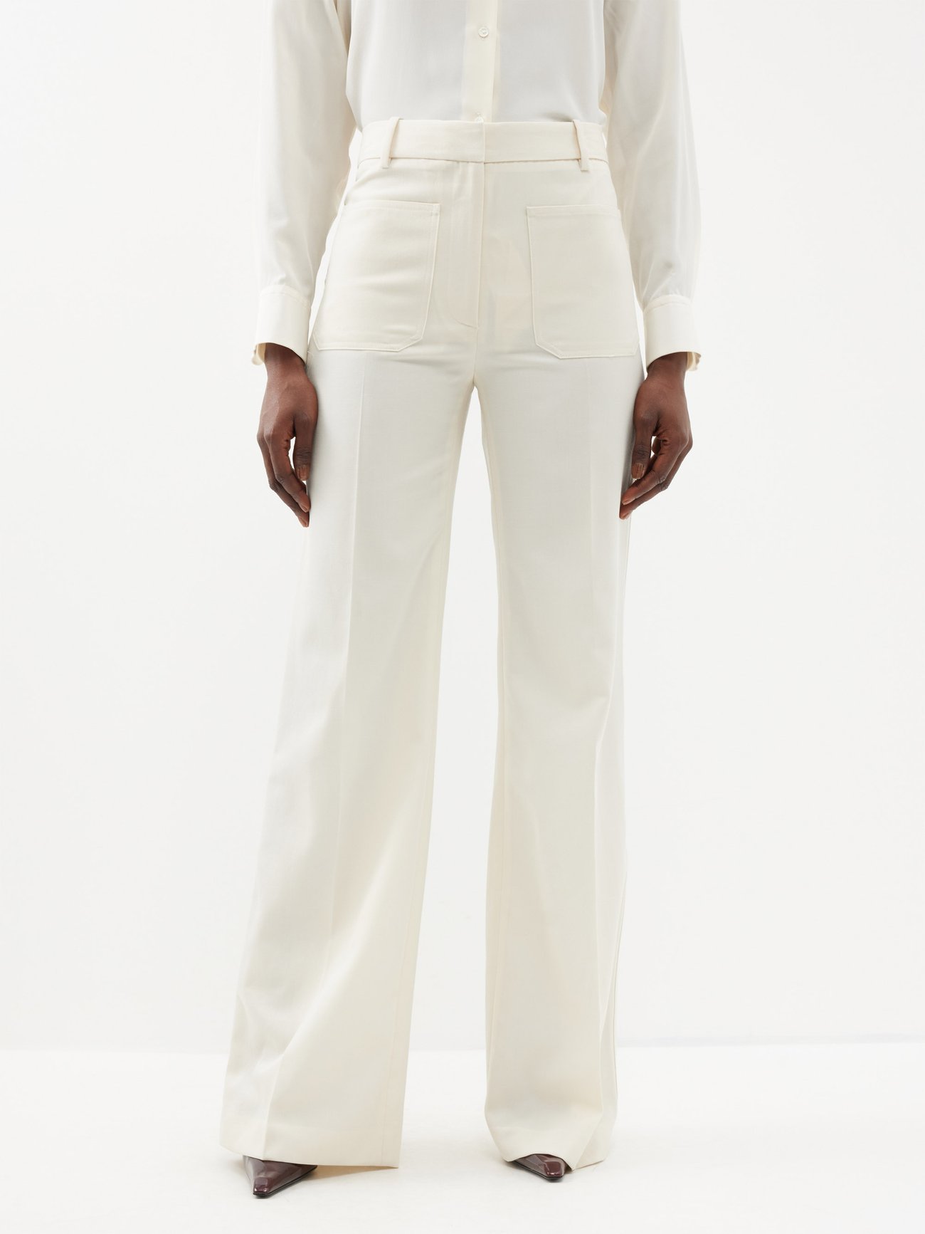 Christophe patch-pocket wool flared trousers