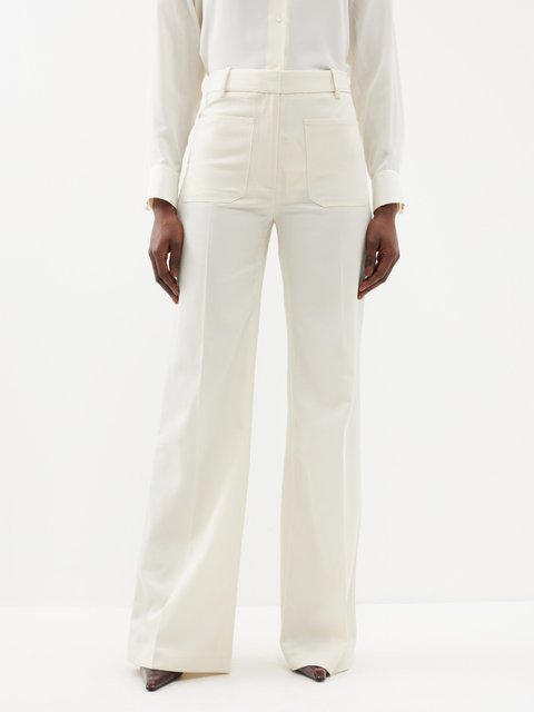 White Stamford pleated wool-crepe trousers, Ralph Lauren