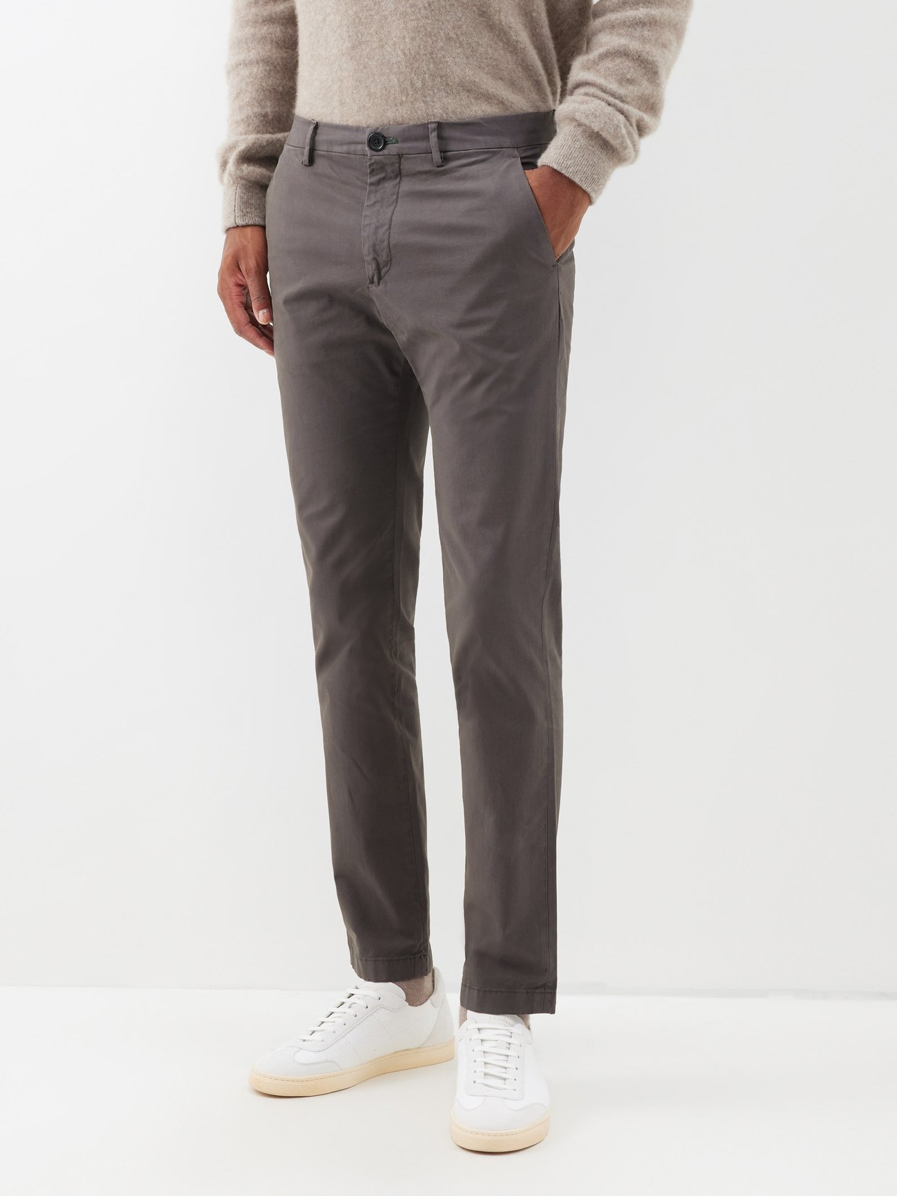 Brown Flat-front organic cotton-blend chino trousers | PS Paul Smith ...
