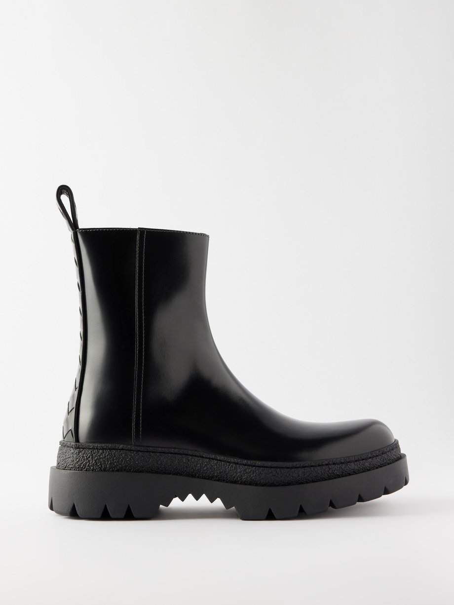 Black Intrecciato-trim leather boots | Bottega Veneta | MATCHESFASHION UK