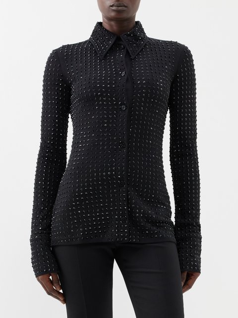 Black Opala spearpoint-collar sequinned shirt | 16Arlington