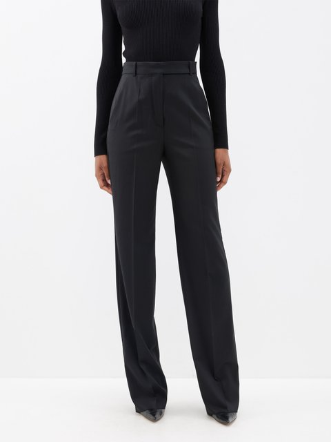 Black High-rise waffle-knit skinny-leg trousers, A.W.A.K.E. Mode