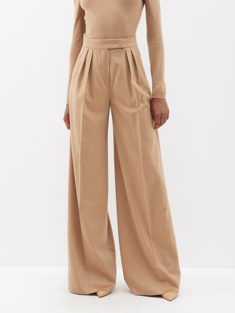 Camel Logo-waistband wool wide-leg trousers, Marni