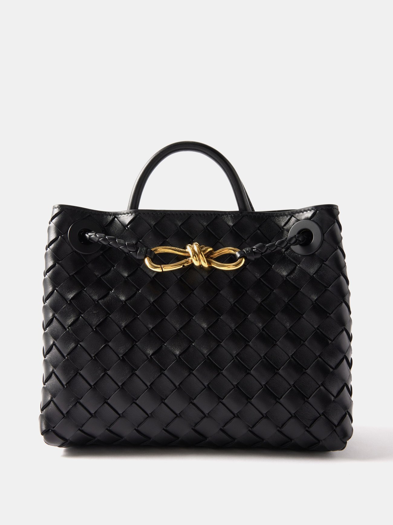 Black Andiamo small Intrecciato-leather handbag, Bottega Veneta