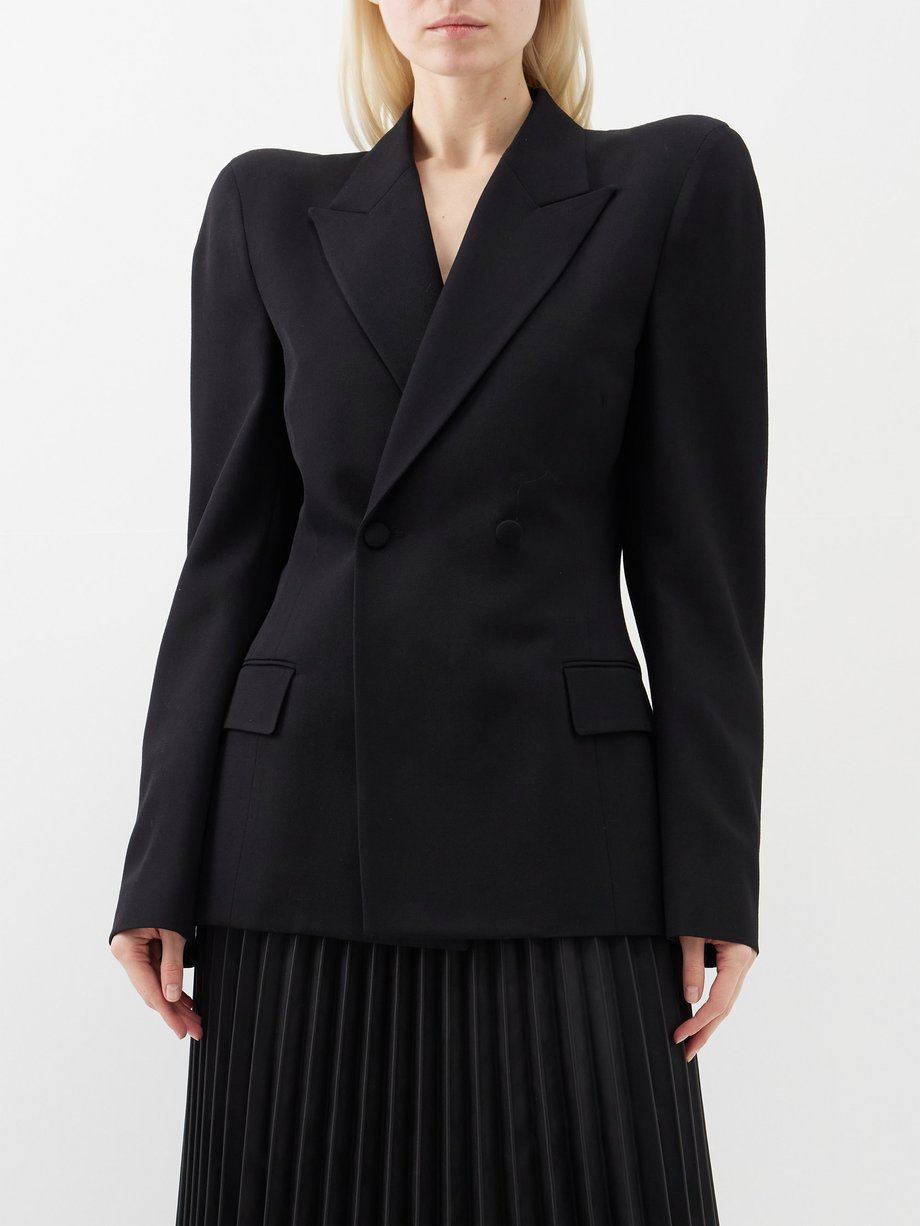 Black Double-breasted wool-twill jacket | Balenciaga | MATCHES UK