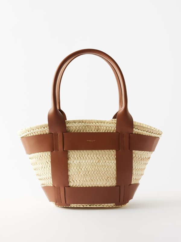 DeMellier Santorini leather-cage raffia basket bag