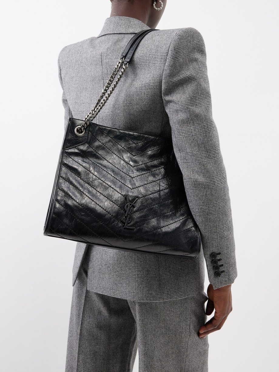 Saint Laurent - Niki Monogram Silver Metallic Leather Medium Bag