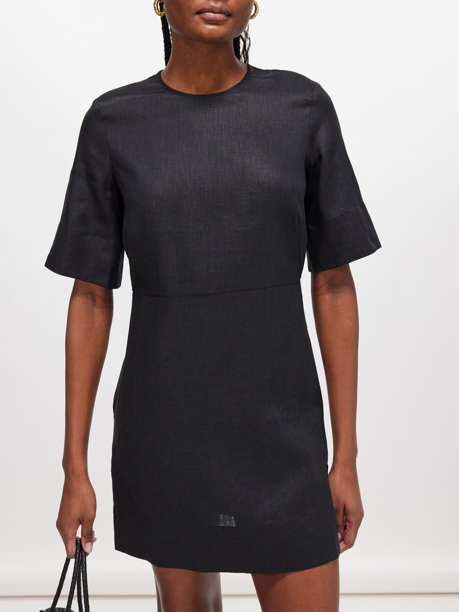 Black Florence organic linen mini dress Asceno MATCHES UK