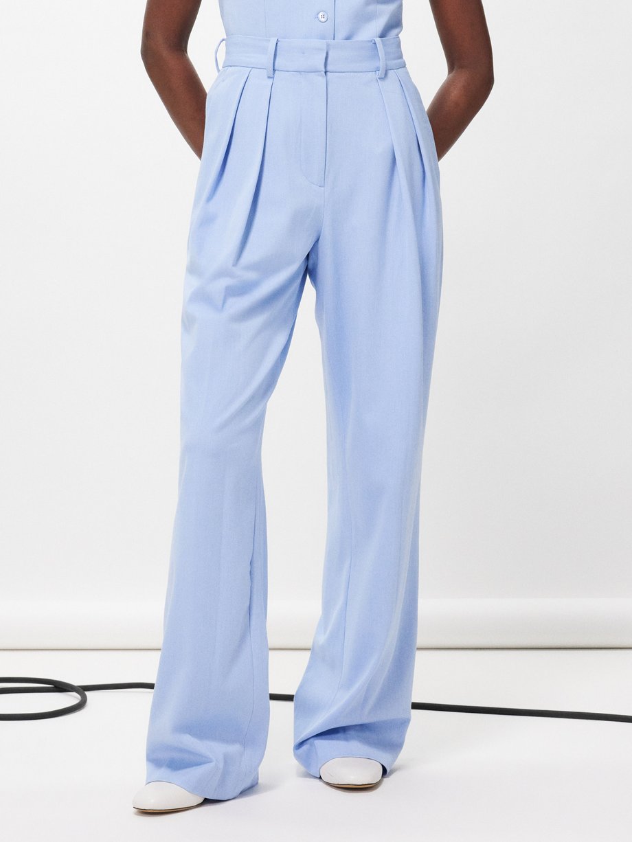 Blue Luisa pleated wide-leg trousers | Staud | MATCHES UK