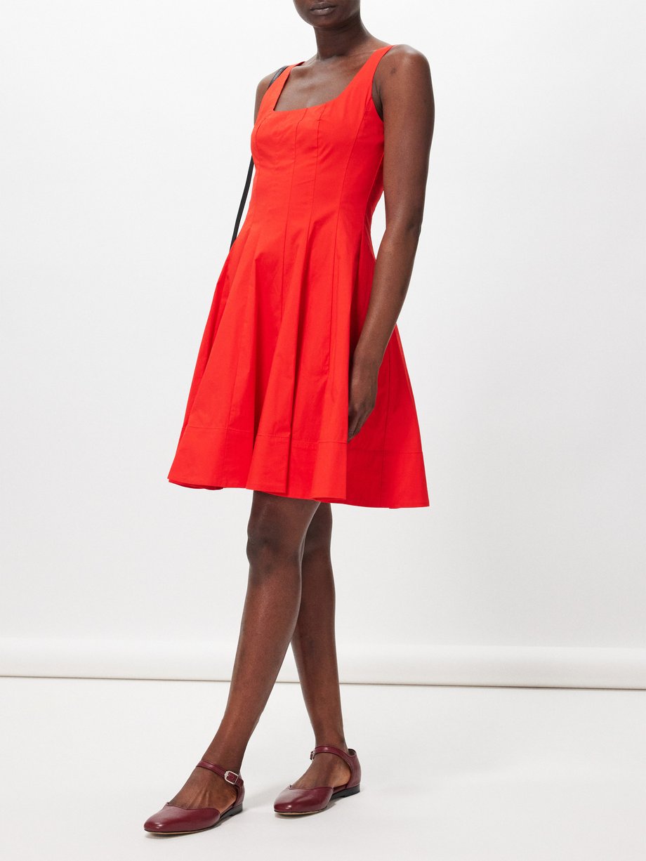 Red Wells darted cotton-blend poplin dress | Staud | MATCHES US