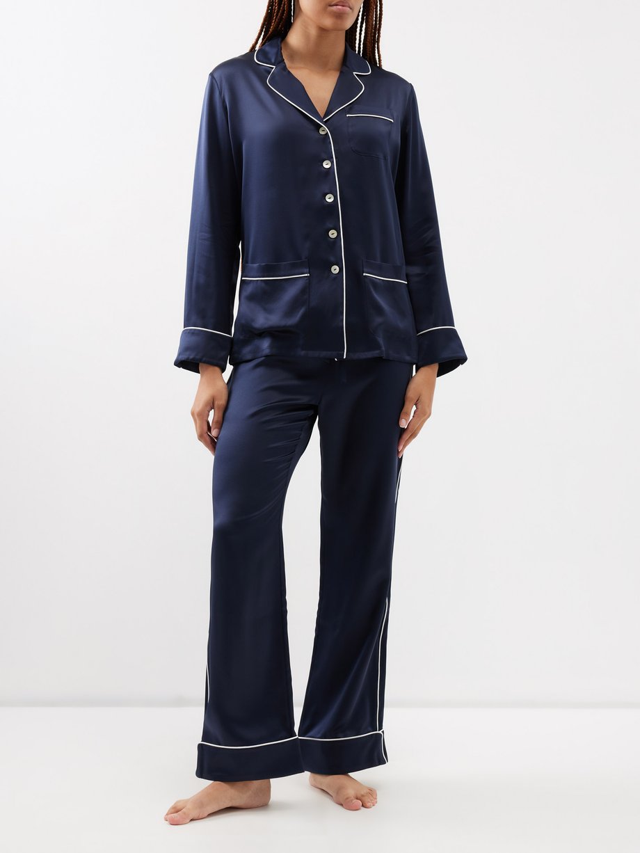 Navy Coco silk-satin pyjamas | Olivia von Halle | MATCHES UK