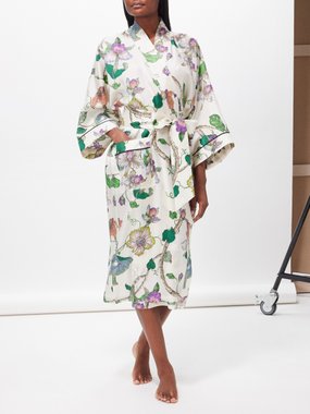 Olivia von Halle Sabine floral-print silk-twill robe