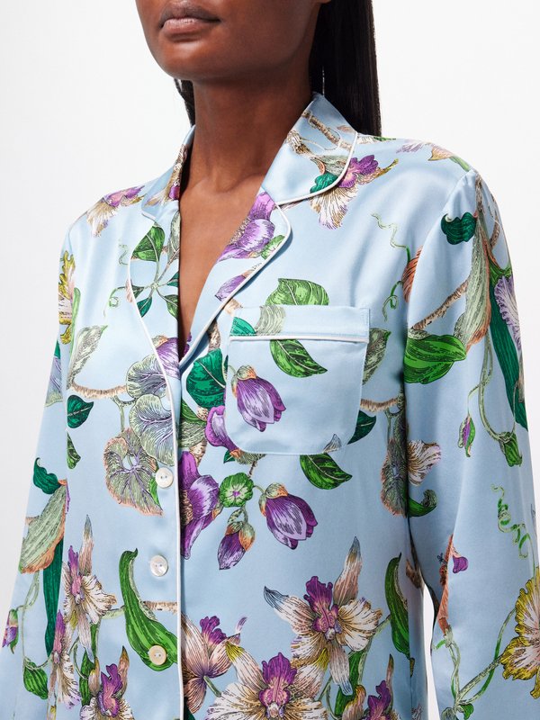 Olivia von Halle Lila floral-print silk-satin pyjamas