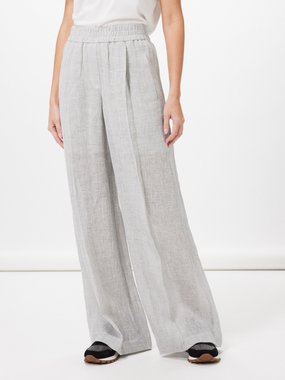 Brunello Cucinelli Pleated linen-blend twill tailored trousers