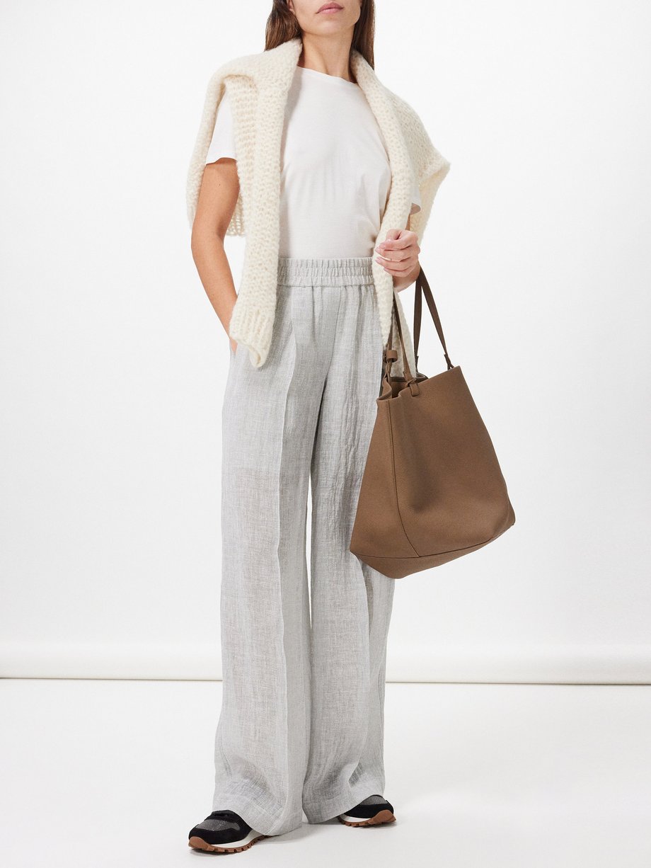 Grey Pleated linen-blend twill tailored trousers | Brunello Cucinelli 