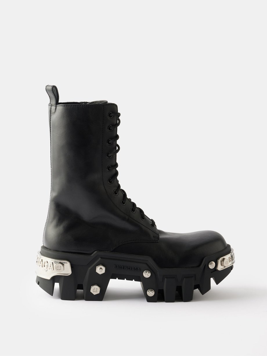 Black Bulldozer pierced leather boots | Balenciaga | MATCHES UK