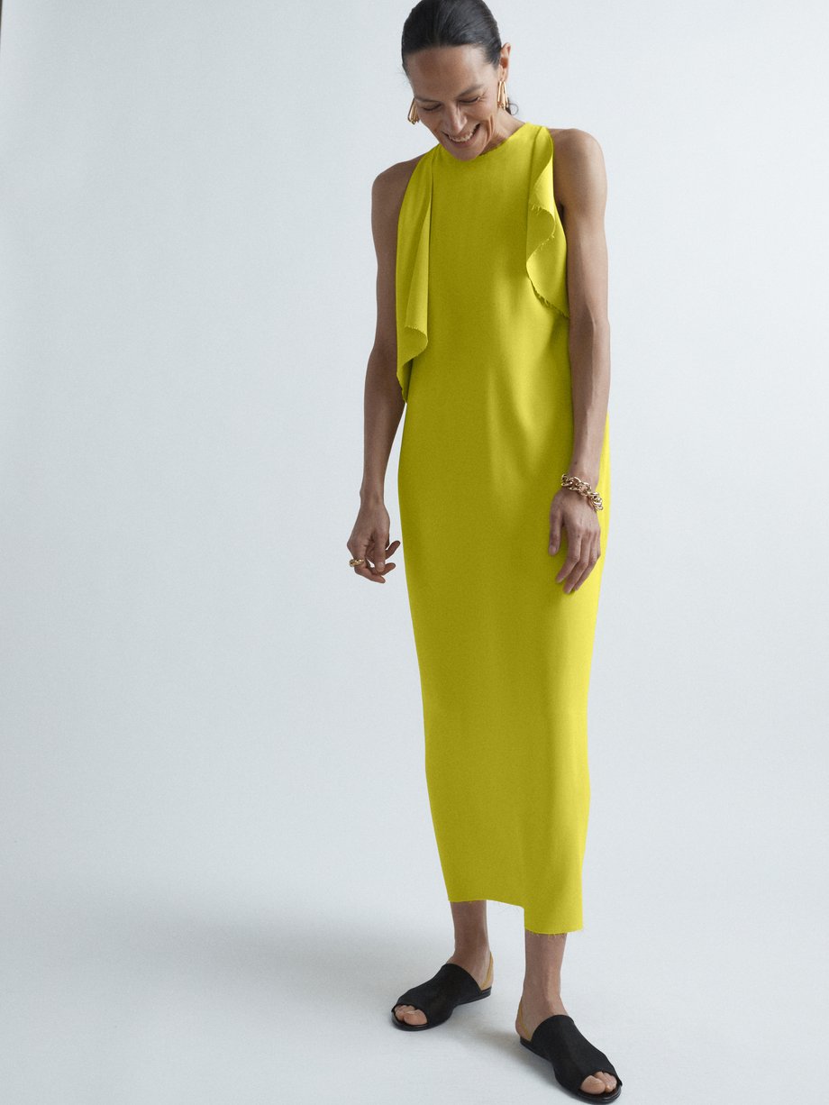Yellow Drape side crepe dress | Raey | MATCHES UK