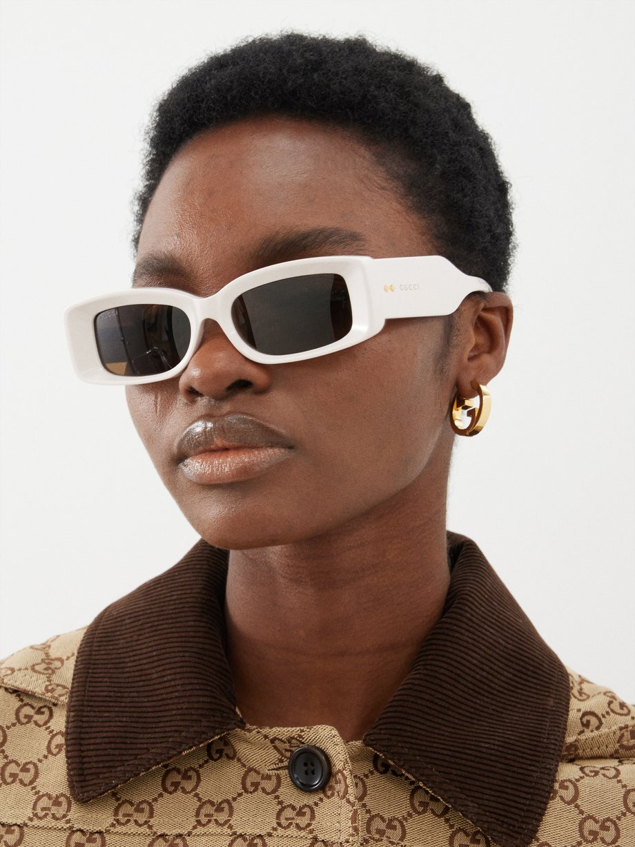 Gucci Rectangular Frame Sunglasses Black/Gold-tone (755254 J0740 1012) in  Acetate - US