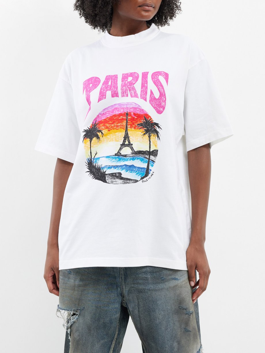 White Paris-print cotton-blend jersey T-shirt | Balenciaga