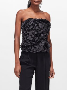 Aje Charmed strapless ruffled satin top