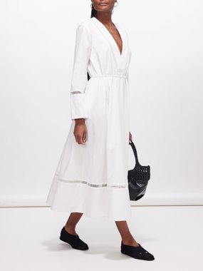 Color-block Linen Dress ADRIA / Midi White and Gray Linen Tunic