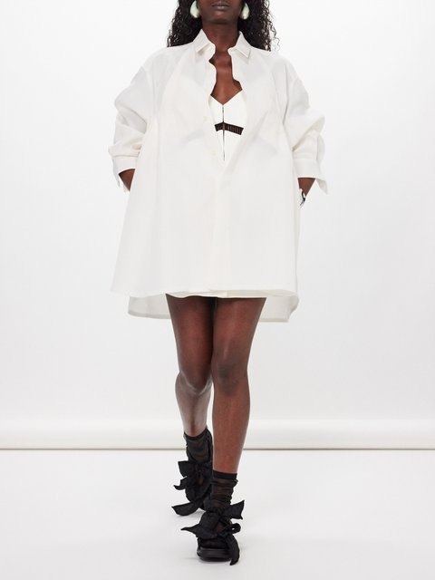 White Double-breasted wool tuxedo blazer mini dress, WARDROBE.NYC