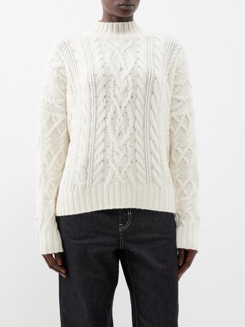 DIESEL Cable Knit Turtleneck Sweater in White for Men