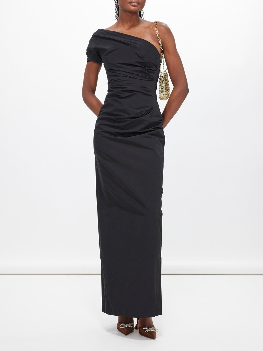 Black Reatta one-shoulder taffeta gown | 16Arlington | MATCHES UK