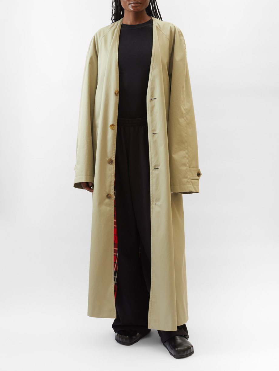 Beige Cotton-gabardine maxi trench coat | Balenciaga | MATCHES UK
