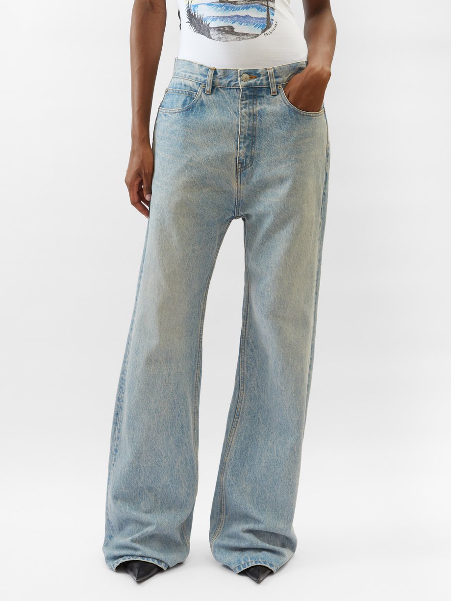 Blue Distressed wide-leg jeans | Balenciaga | MATCHES UK