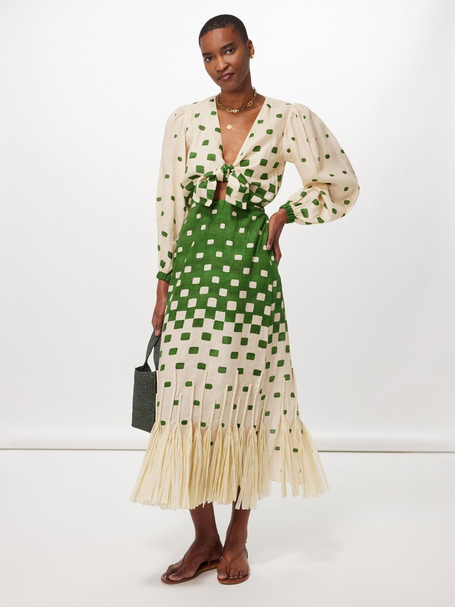 Johanna Ortiz Pradera geometric-print linen-blend midi dress