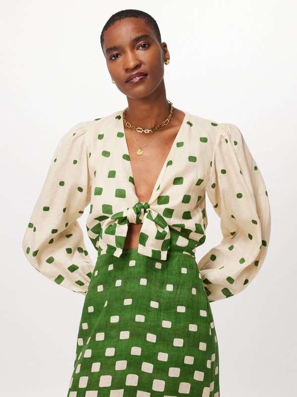 Johanna Ortiz Pradera geometric-print linen-blend midi dress