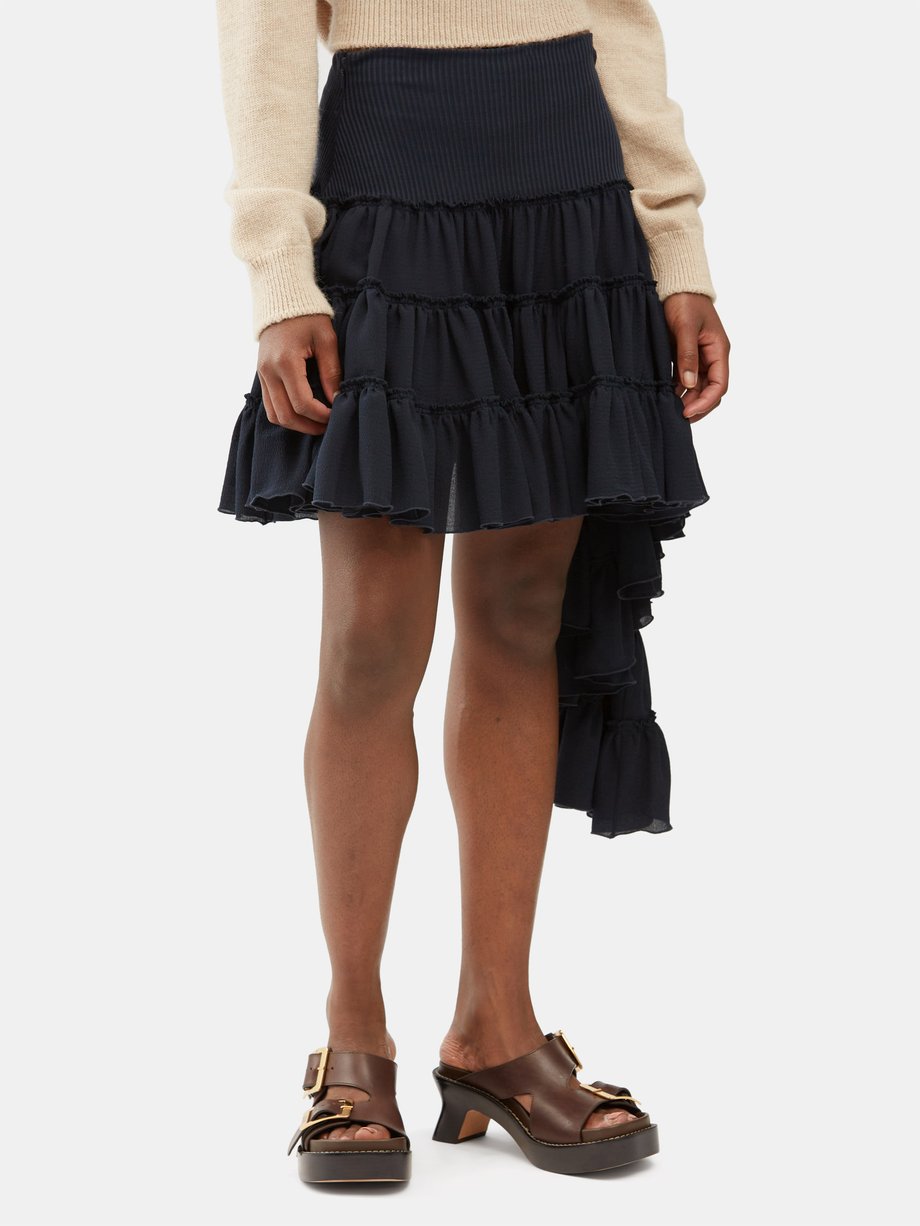 LOEWE Asymmetric banded silk-crepe mini skirt