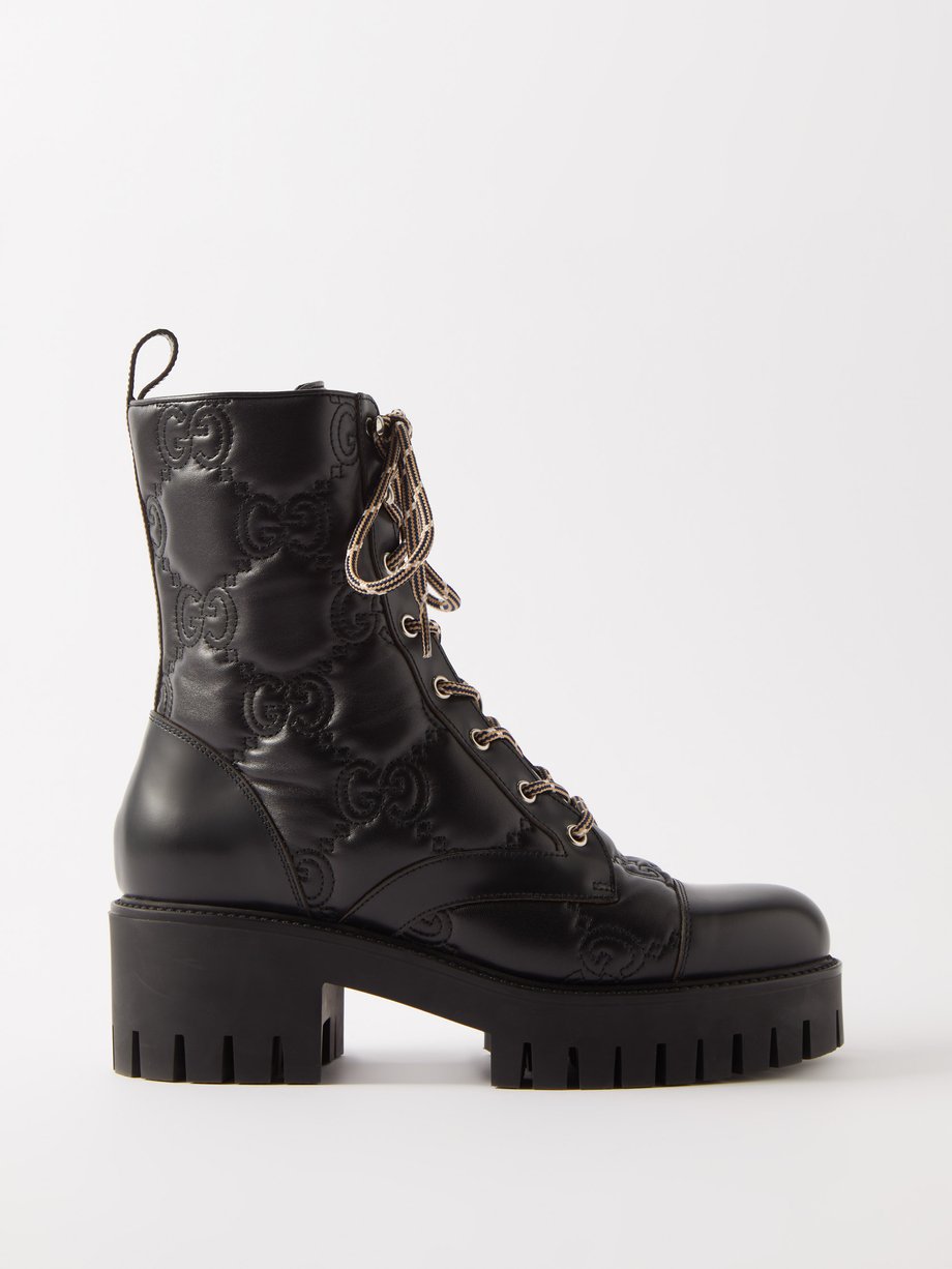 Black GG-logo matelassé-leather boots | Gucci | MATCHES UK