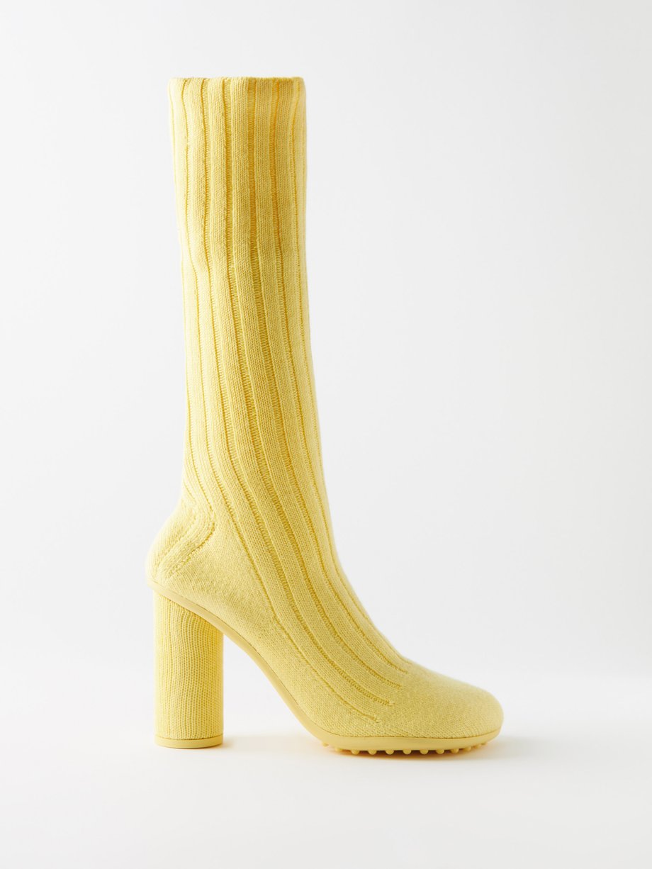 Yellow Ribbed-knit heeled knee boots | Bottega Veneta | MATCHES UK