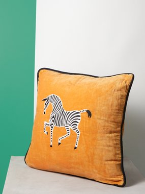 Les Ottomans Zebra-embroidered velvet cushion