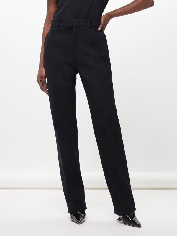 Black High-rise cotton-blend straight-leg trousers | Bottega 