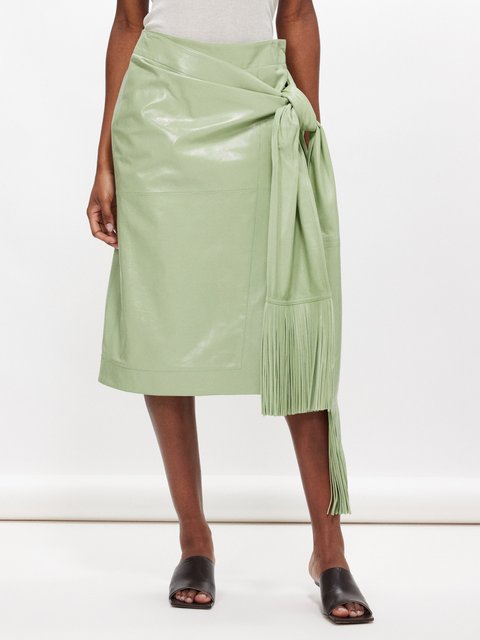 Finery Evelyn Satin Slip Midi Skirt, Green, 8