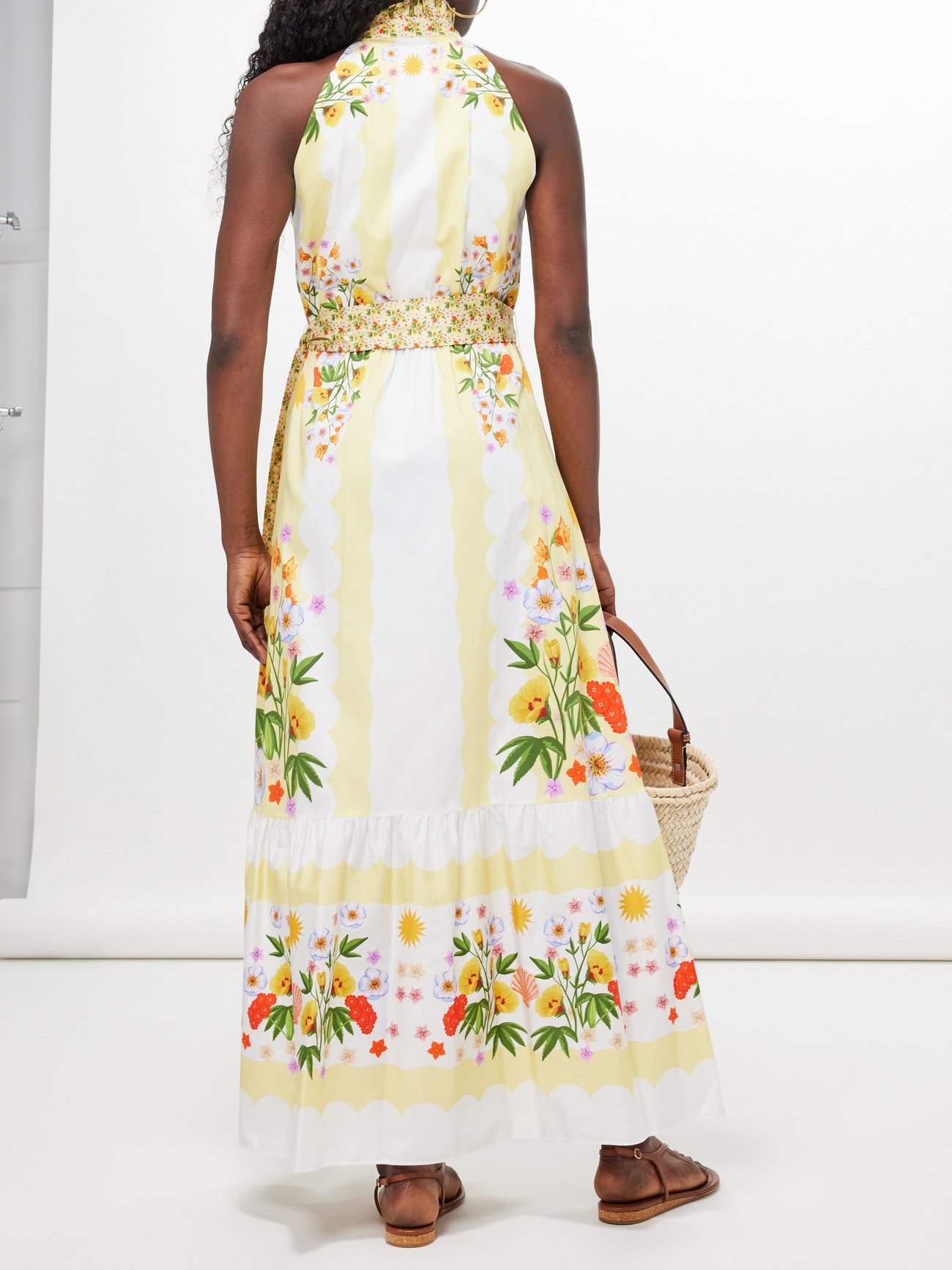 Yellow Biba floral-print cotton-poplin maxi dress