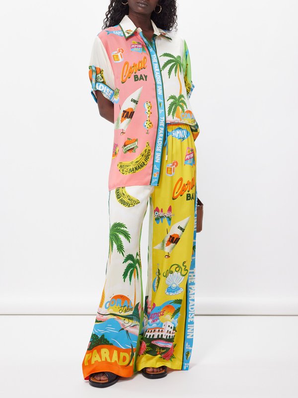 ALÉMAIS Paradiso printed silk-satin wide-leg trouser