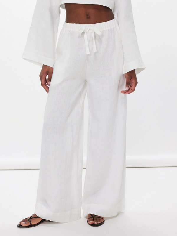 Regular Fit Linen trousers - White - Men | H&M IN